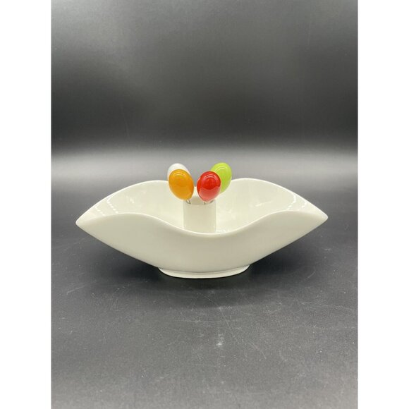 Appetizer Snack Bowl Olive Pick Modern Ceramic Uno Casa Serving Dish Forks Party - Picture 2 of 9